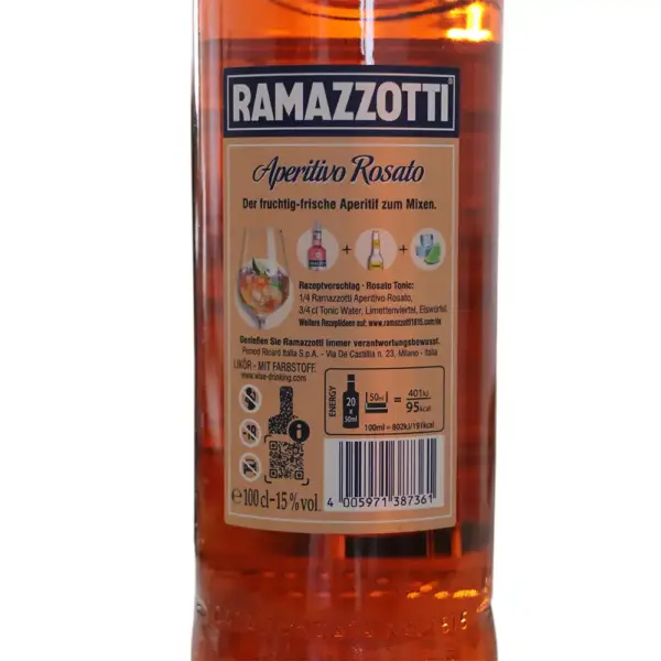 Ramazzotti Aperitivo Rosato 1,0 Liter und 15 % Vol. – Bild 2